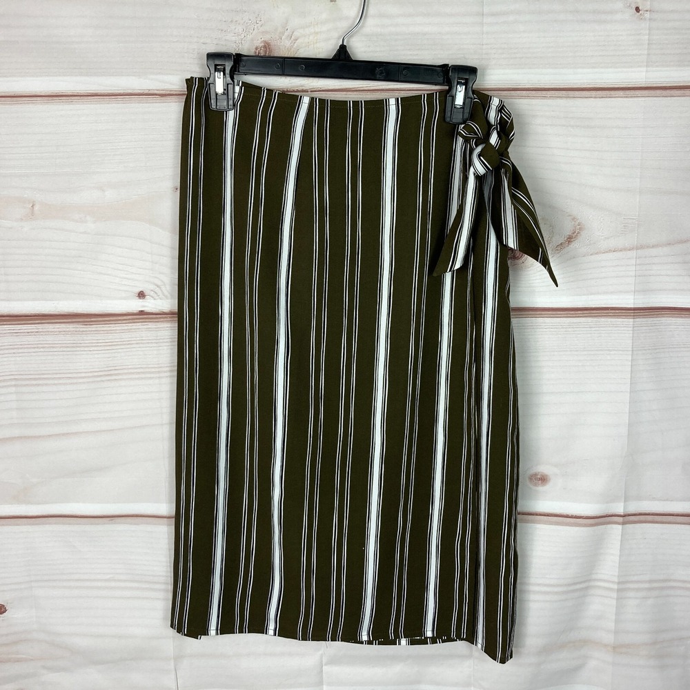Sunday In Brooklyn Skirt Womens S Stripe Wrap Midi Brown White Tie Waist A-Line